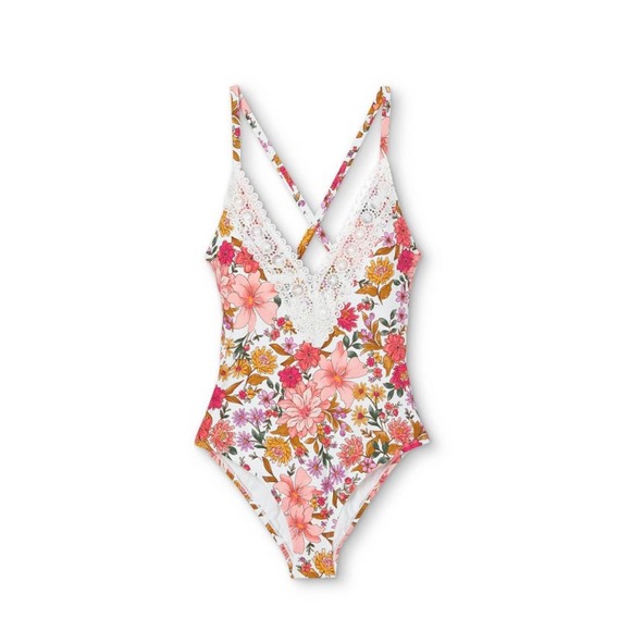 Women's Lace Trimmed One Piece Swimsuit - Sea Angel White size M - Picture 5 of 6